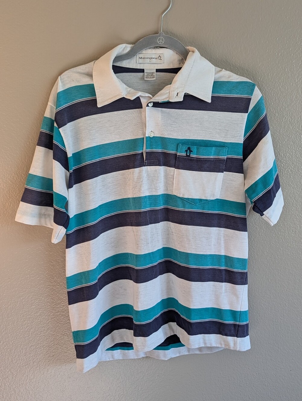 Vintage 80s Munsingwear Penguin Striped Polo Shirt Pocket Logo Size L
